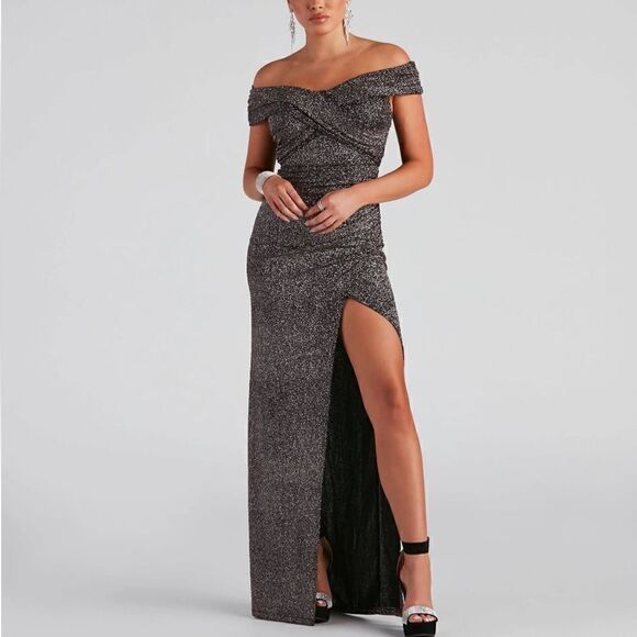 Windsor Bebe Brown Formal Glitter Wrap Dress. Size Small. EUC! - Picture 1 of 8